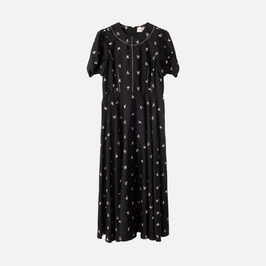 Erdem Navy & White Floral Cotton Puff Sleeve Maxi Dress