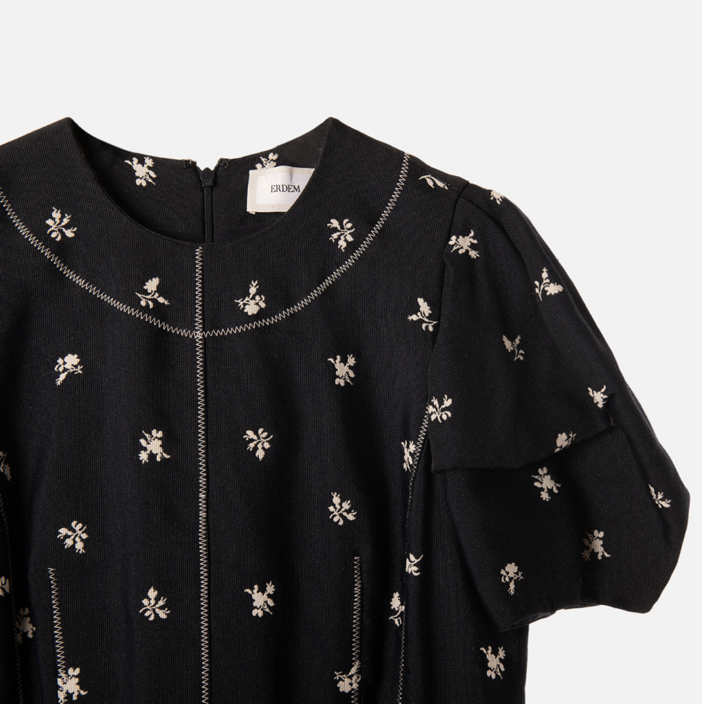 Erdem Navy & White Floral Cotton Puff Sleeve Maxi Dress