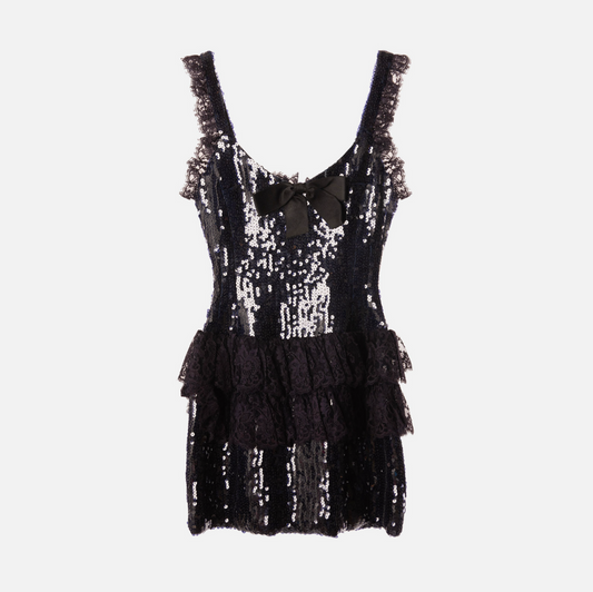 Chanel Dark Purple Sequin Lace Vintage Mini Dress