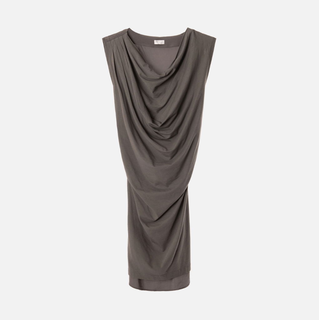 Brunello Cucinelli Gray Cotton/Silk Blend Tie Dress