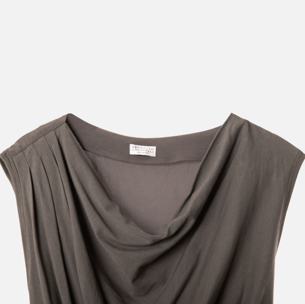 Brunello Cucinelli Gray Cotton/Silk Blend Tie Dress