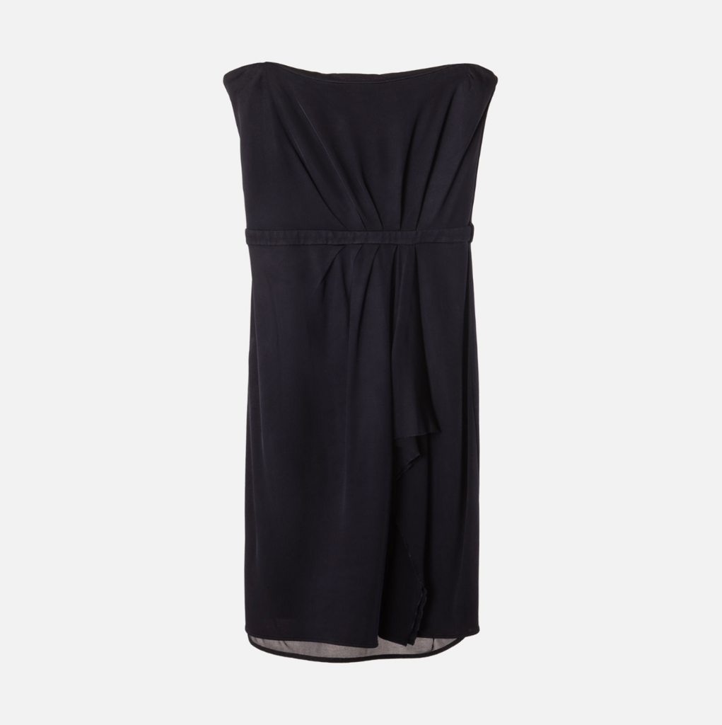 Gucci Navy Acetate Blend Draped Strapless Mini Dress
