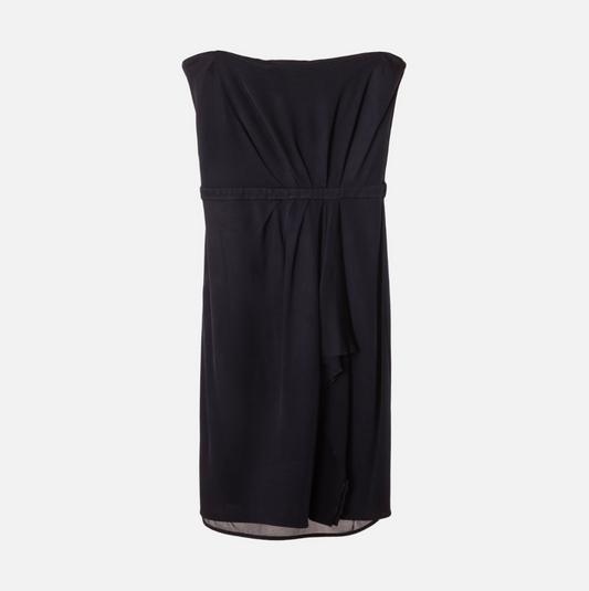 Gucci Navy Acetate Blend Draped Strapless Mini Dress