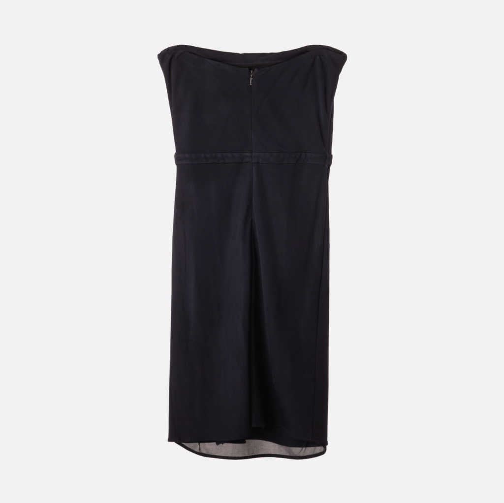 Gucci Navy Acetate Blend Draped Strapless Mini Dress