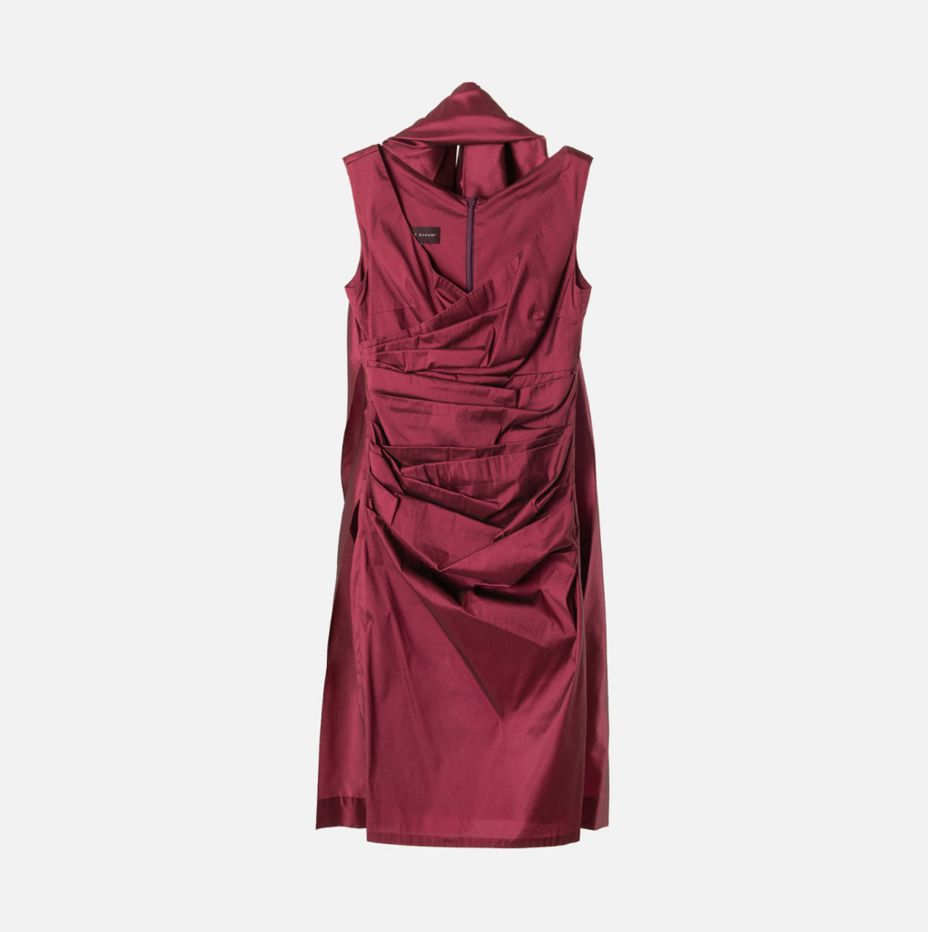 Talbot Runhof Red Silk Blend Ruched Midi Dress + Scarf