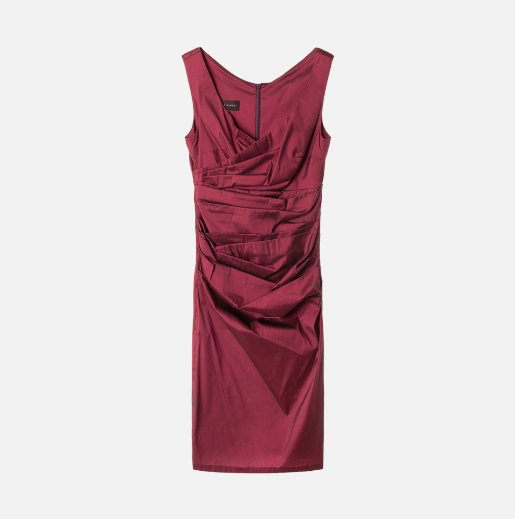 Talbot Runhof Red Silk Blend Ruched Midi Dress + Scarf