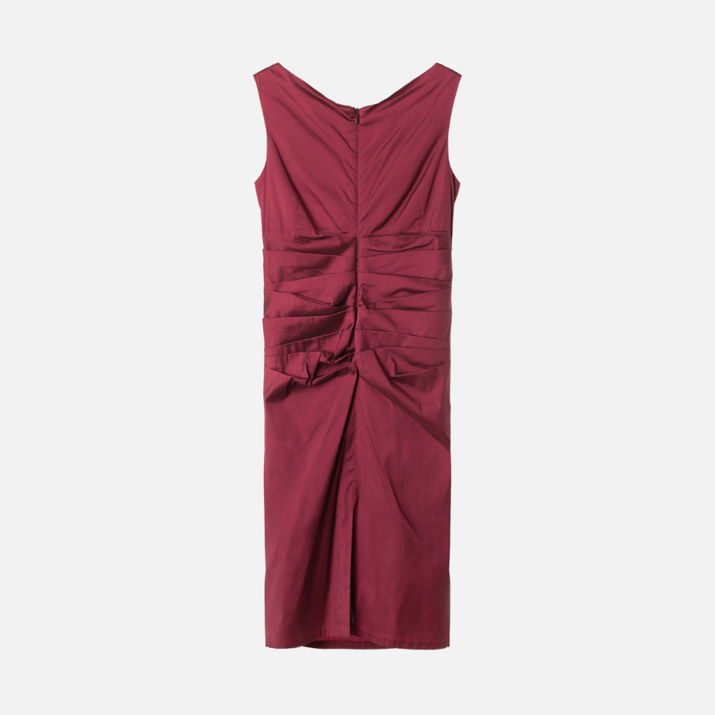Talbot Runhof Red Silk Blend Ruched Midi Dress + Scarf