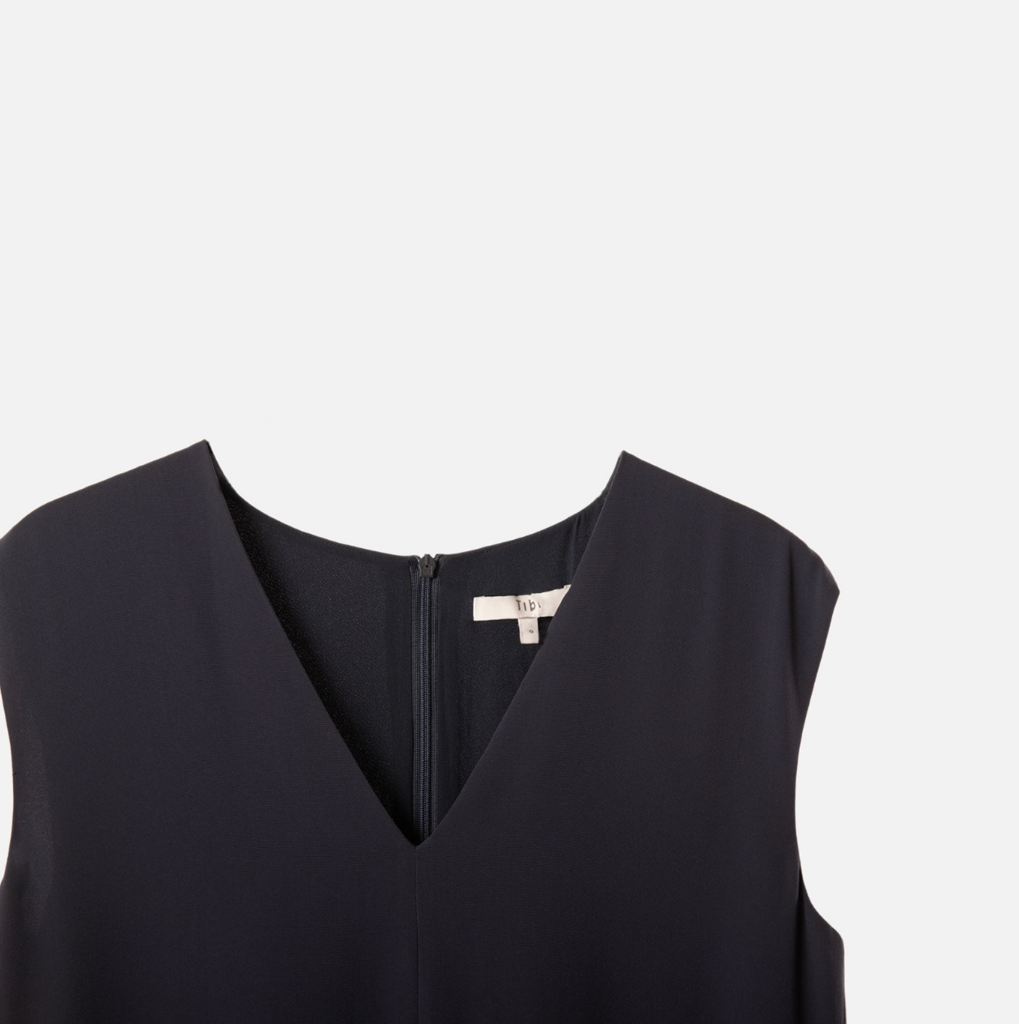 Tibi Navy Triacetate V-Neck Dress