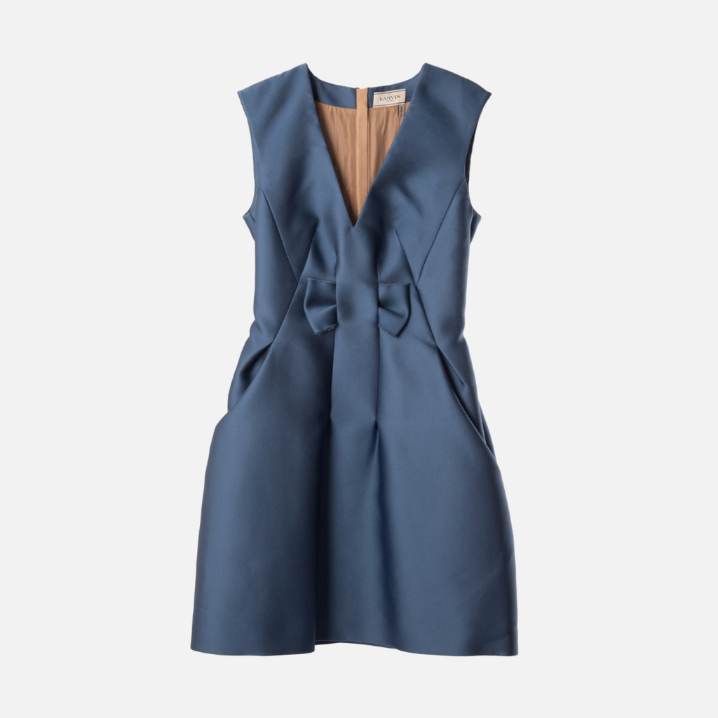 Lanvin Blue Poly Blend V-Neck Dress