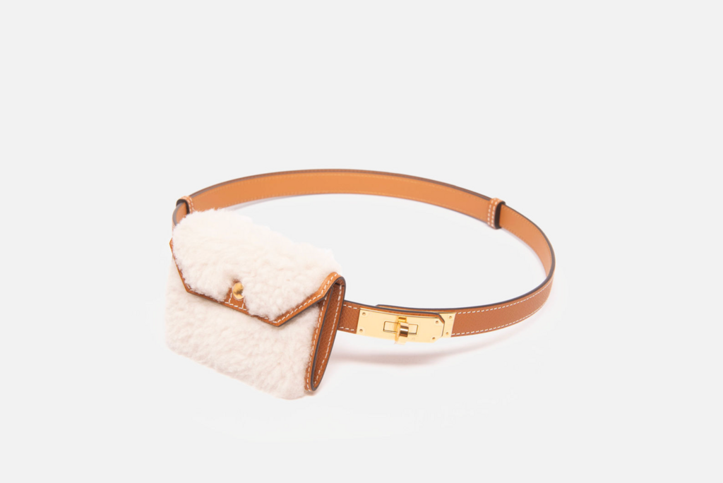 Hermes Gold Kelly Plus Belt with Shearling