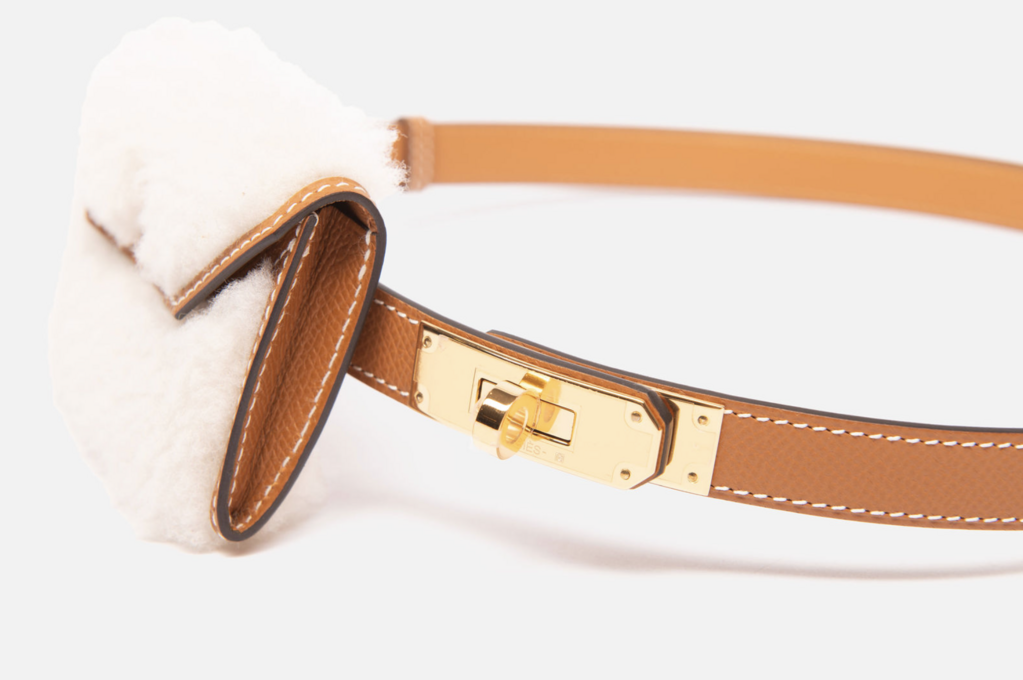 Hermes Gold Kelly Plus Belt with Shearling