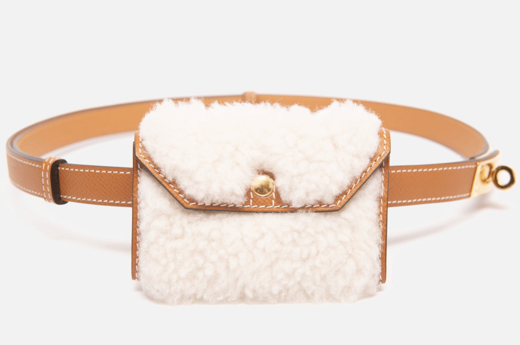 Hermes Gold Kelly Plus Belt with Shearling