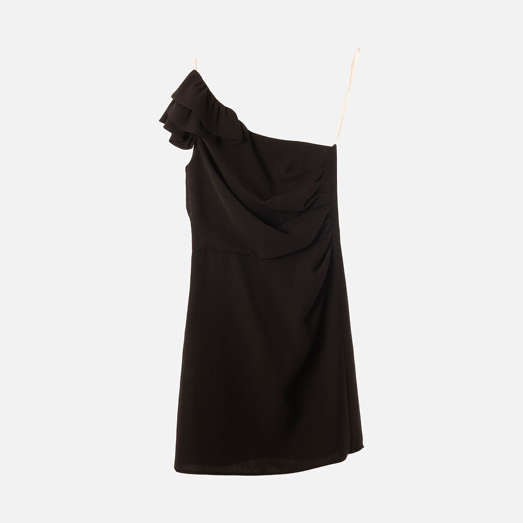 Shoshanna Black One Shoulder Gathered Bodice Dress