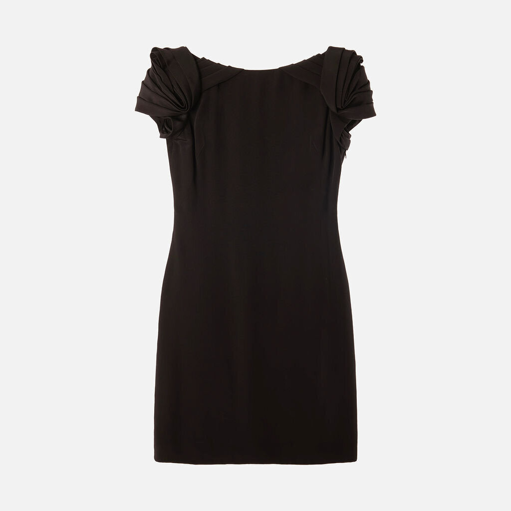 Marchesa Black Silk Drape-Back Mini Dress