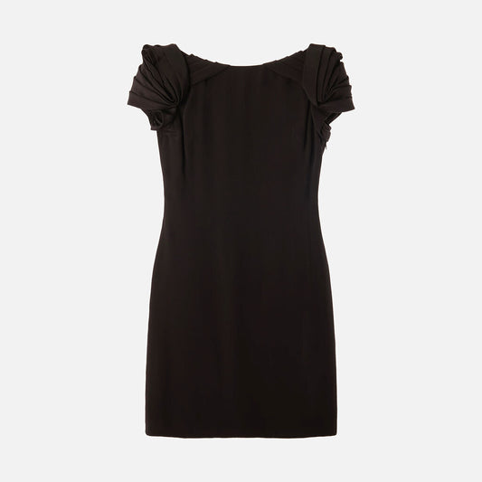Marchesa Black Silk Drape-Back Mini Dress