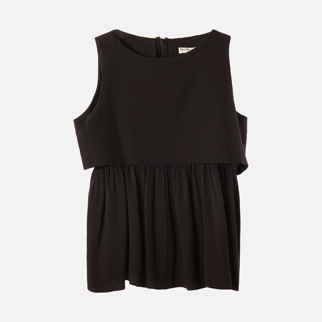 Balenciaga Silk Black Tiered Silk & Elastane Top