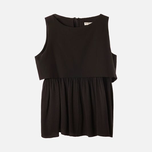 Balenciaga Silk Black Tiered Silk & Elastane Top