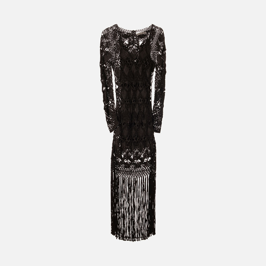 Black Macrame Tassled Hem Dress
