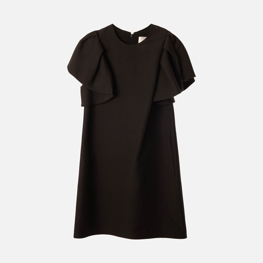 Valentino Black Wool Ruffled Sleeve Dress