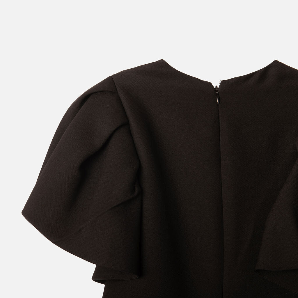 Valentino Black Wool Ruffled Sleeve Dress