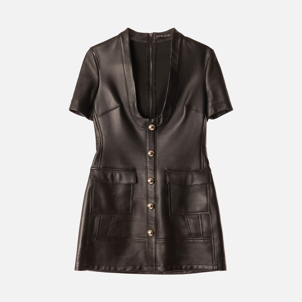 David Koma Black Leather Mini Dress