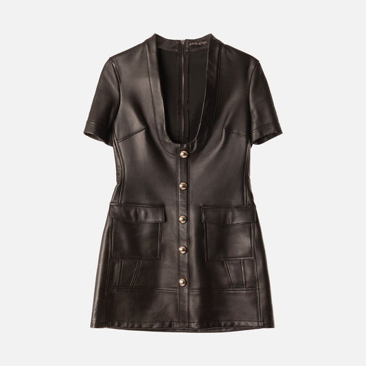 David Koma Black Leather Mini Dress