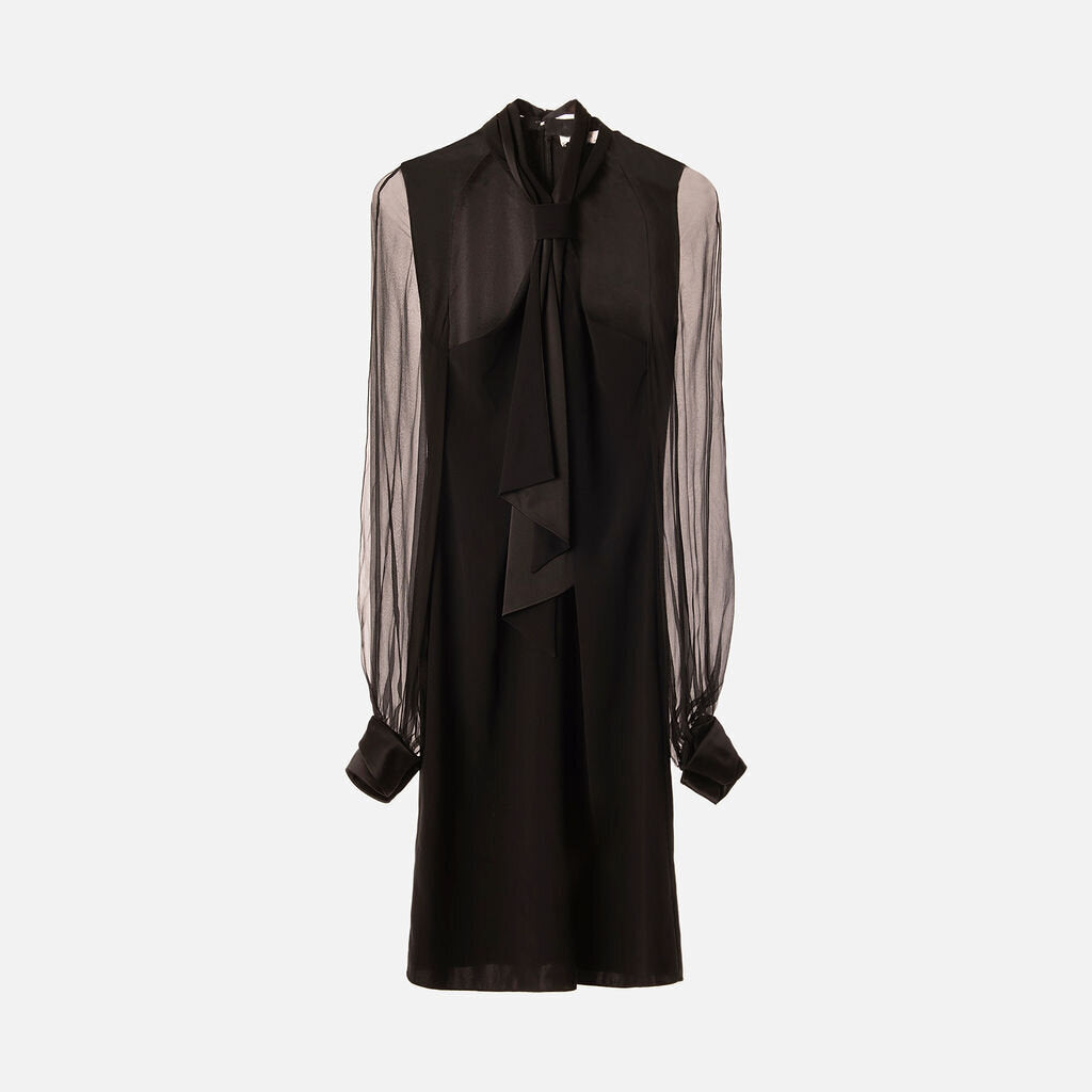 Lanvin Black Triacetate Tie Neck Midi Dress