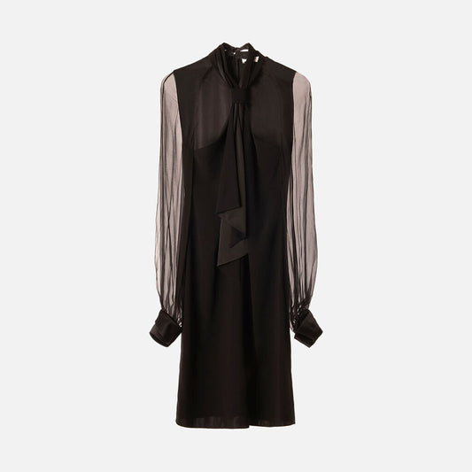 Lanvin Black Triacetate Tie Neck Midi Dress
