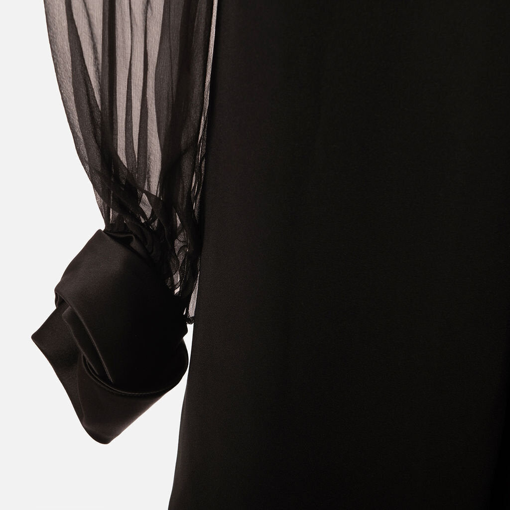 Lanvin Black Triacetate Tie Neck Midi Dress