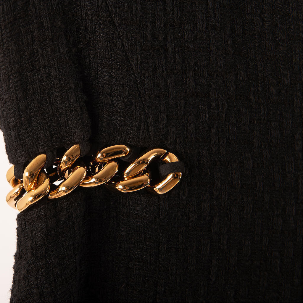 Versace Black Tweed Dress w/ Gold Chain