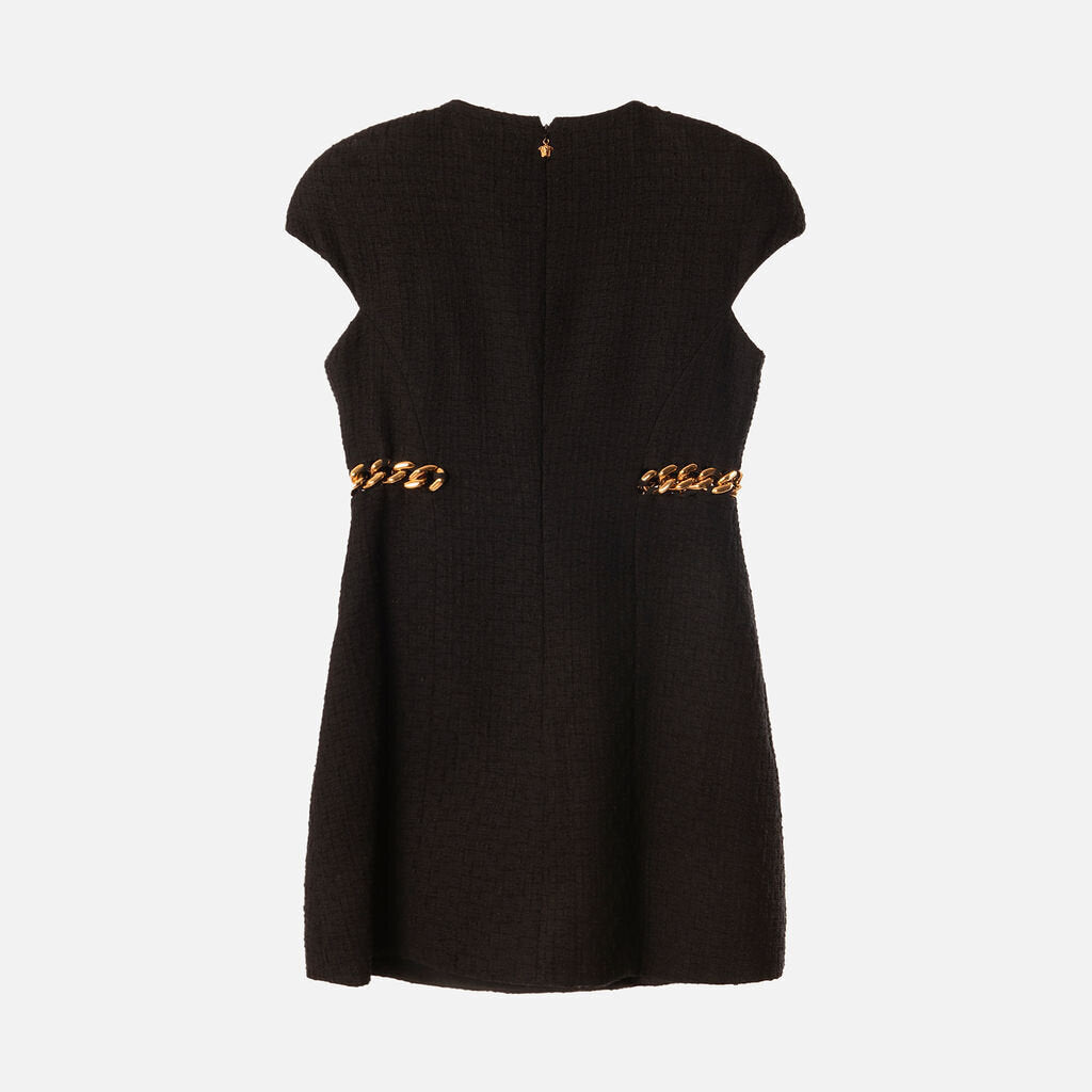 Versace Black Tweed Dress w/ Gold Chain