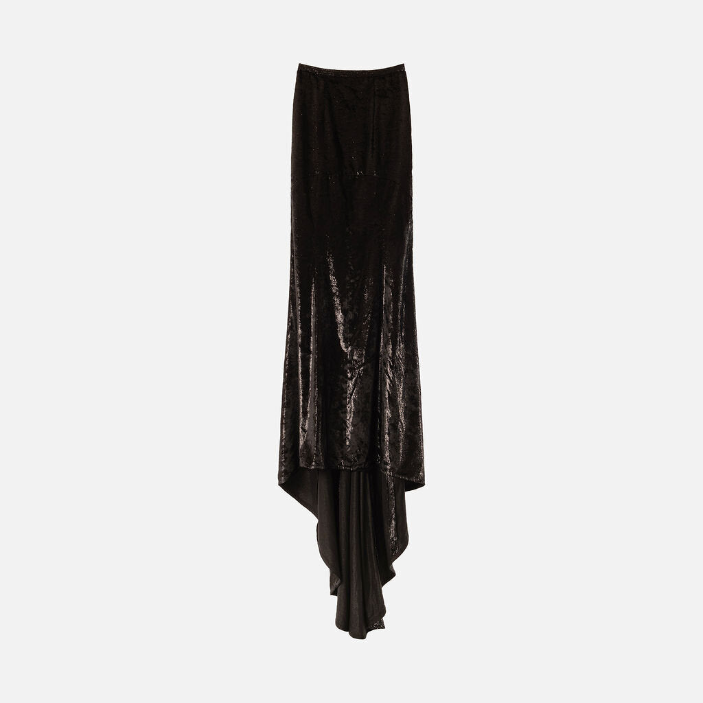 Sabyaschi Black Poly Velvet Metallic Maxi Skirt