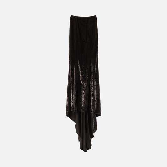 Sabyaschi Black Poly Velvet Metallic Maxi Skirt