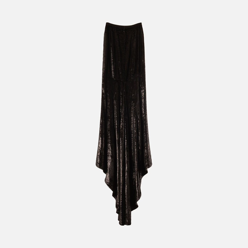 Sabyaschi Black Poly Velvet Metallic Maxi Skirt