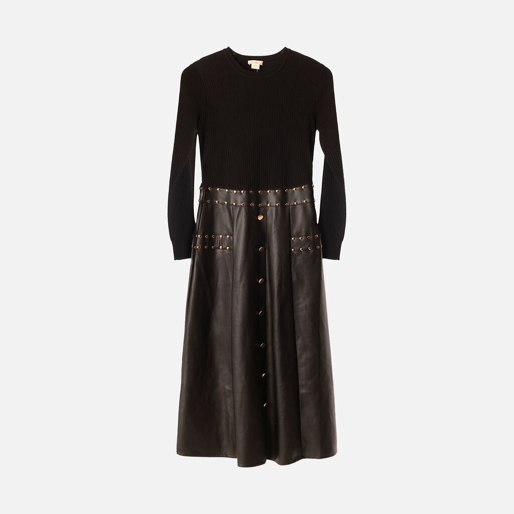 Shoshanna Black Knit Faux Leather Studded Dress