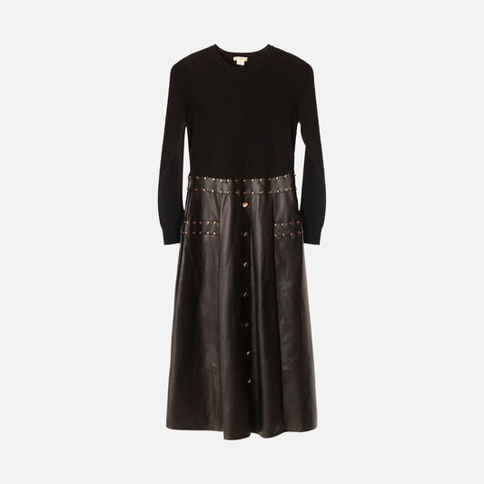 Shoshanna Black Knit Faux Leather Studded Dress