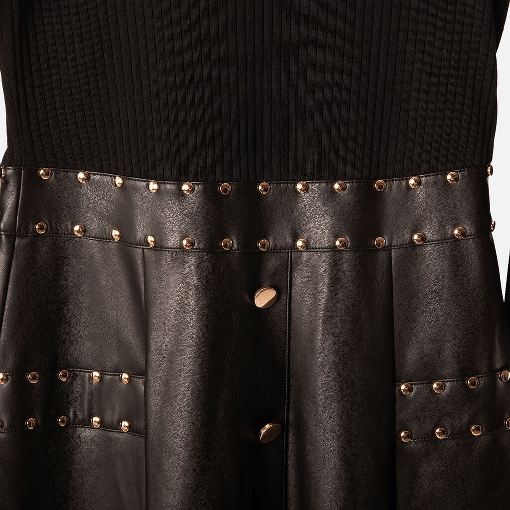 Shoshanna Black Knit Faux Leather Studded Dress