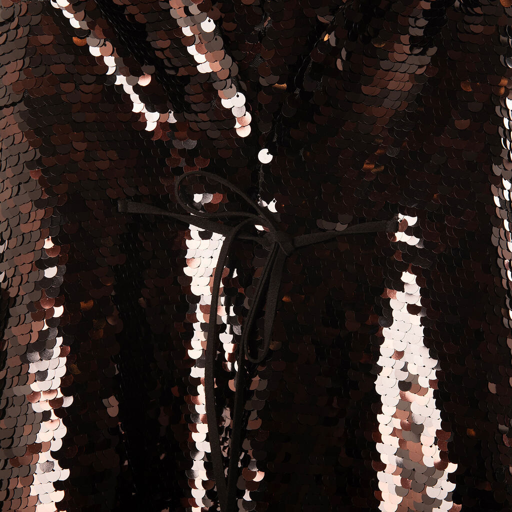 Staud Brown Sequin Strapless Midi Dress