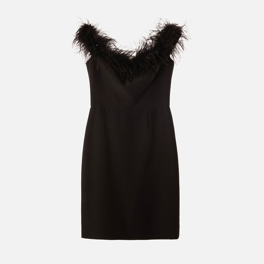 Milly Black Sleeveless Feathered Polyamide Dress