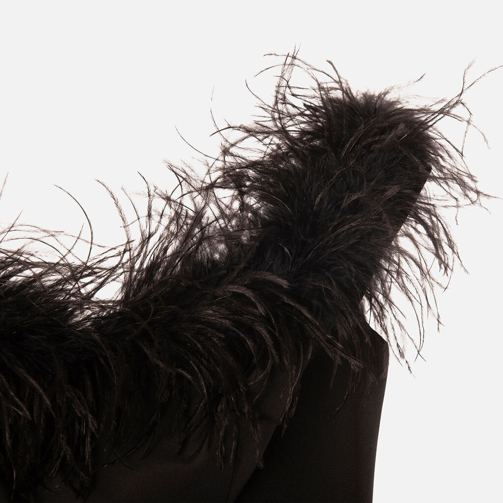 Milly Black Sleeveless Feathered Polyamide Dress