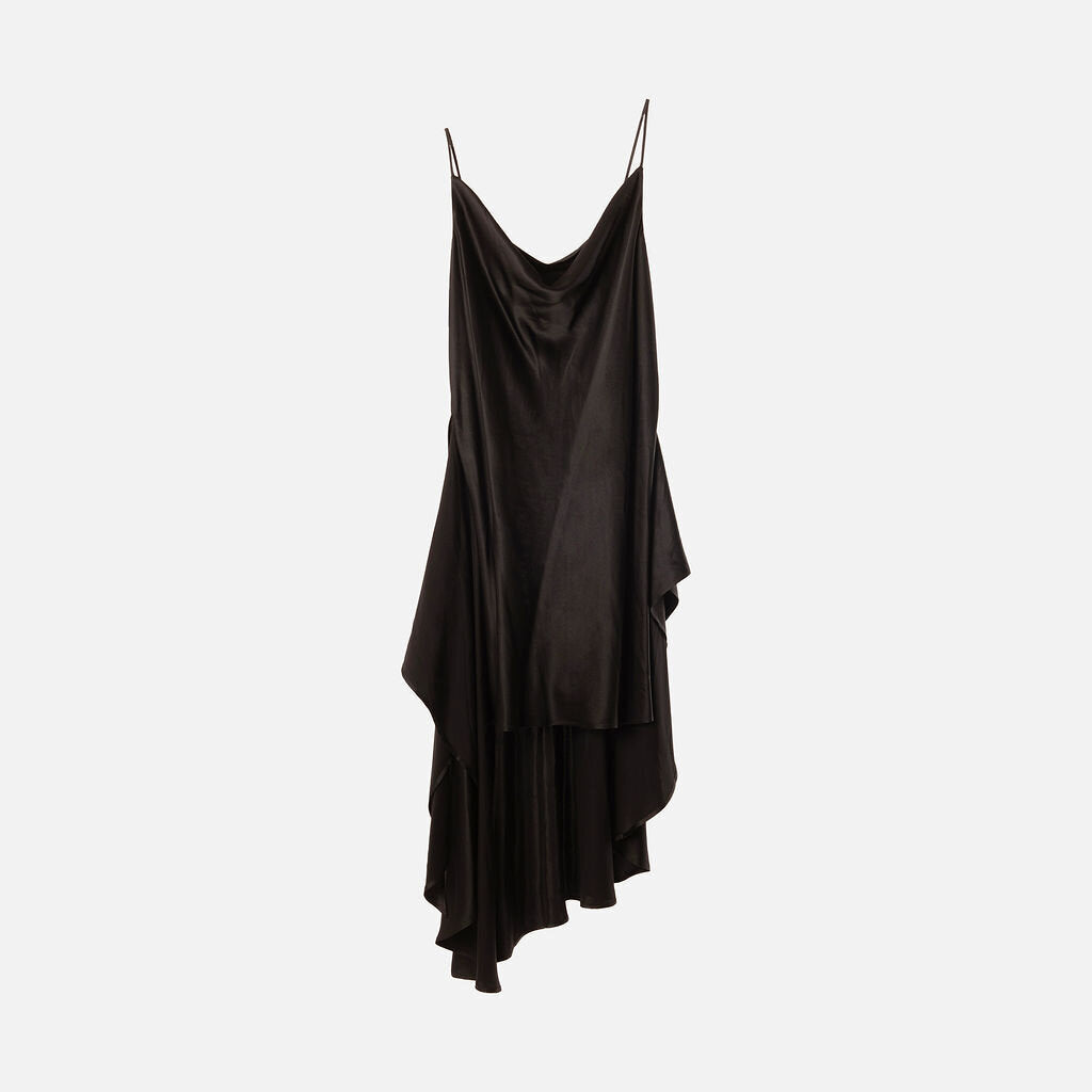L'Agence Black Silk Wrap Midi Dress