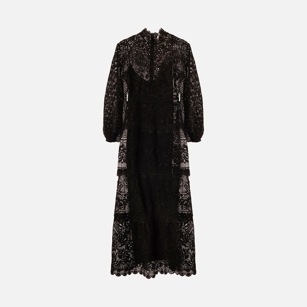 Farm Rio Black Poly Lace Maxi Dress