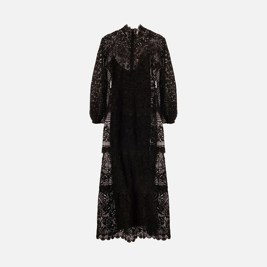 Farm Rio Black Poly Lace Maxi Dress