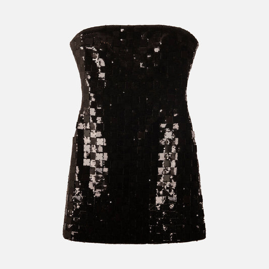 ILA Black Sequin Mini Strapless Dress