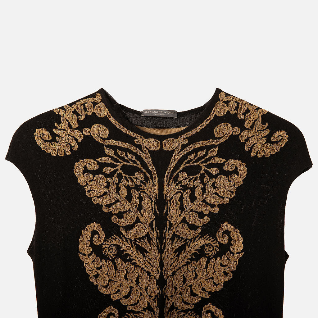 Alexander McQueen Black & Gold Pattern Sheath Dress