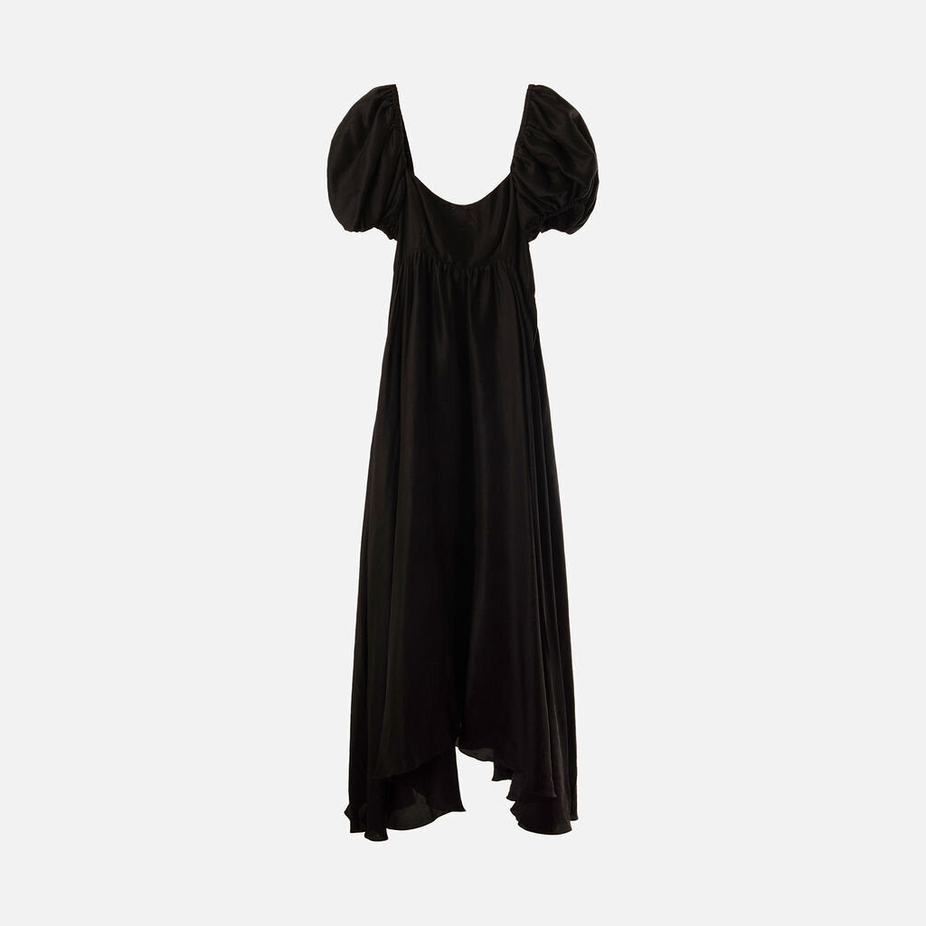Azeeza Black Silk Puff Sleeve Maxi Dress