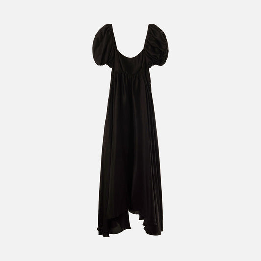Azeeza Black Silk Puff Sleeve Maxi Dress
