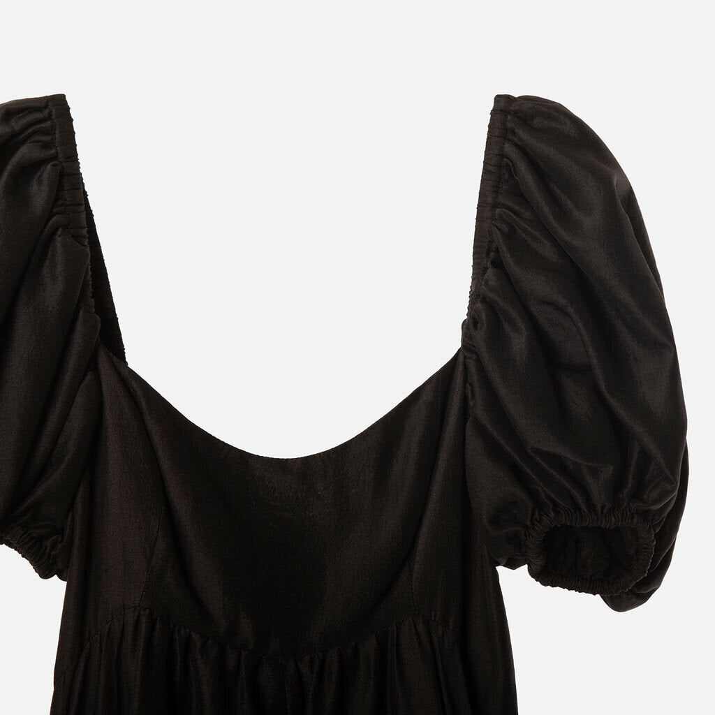 Azeeza Black Silk Puff Sleeve Maxi Dress