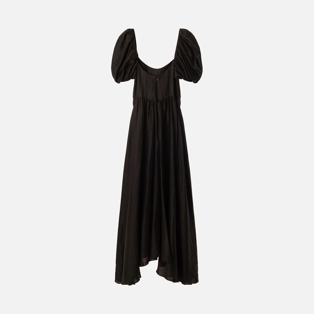 Azeeza Black Silk Puff Sleeve Maxi Dress