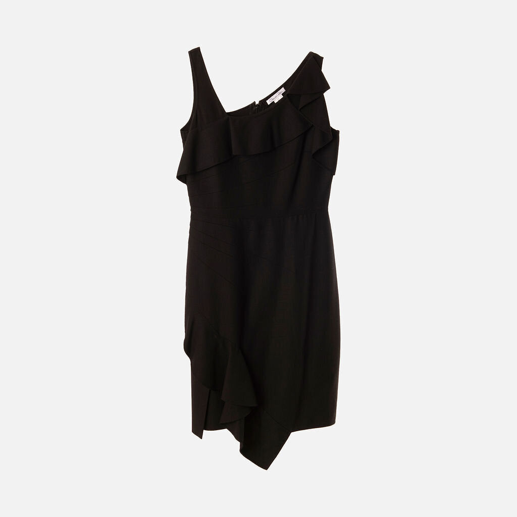 Oscar de la Renta Black Wool Ruffle Midi Dress
